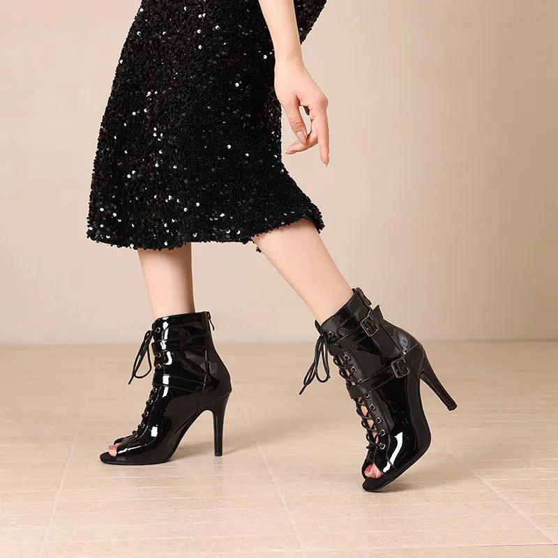 Leather Latin Dance Ankle Boots With Stiletto Heels for Women