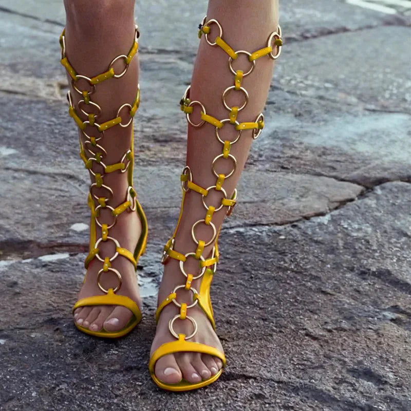 Black Open Toe Gladiator Sandals with Side Zipper for Women