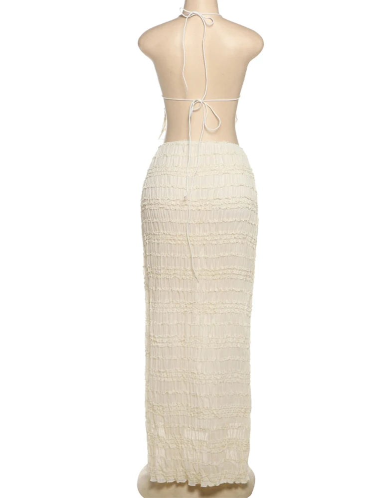 Elegant Backless Halter Two Piece Skirt Set for Women