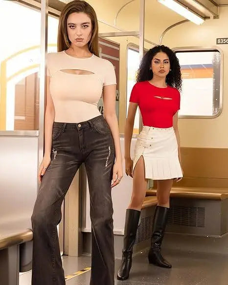 Seductive Tops Intricate Hollow Lacework T-Shirt Figure Hugging RoundNeck Blouse Classic Comfortable SolidColor Shirt