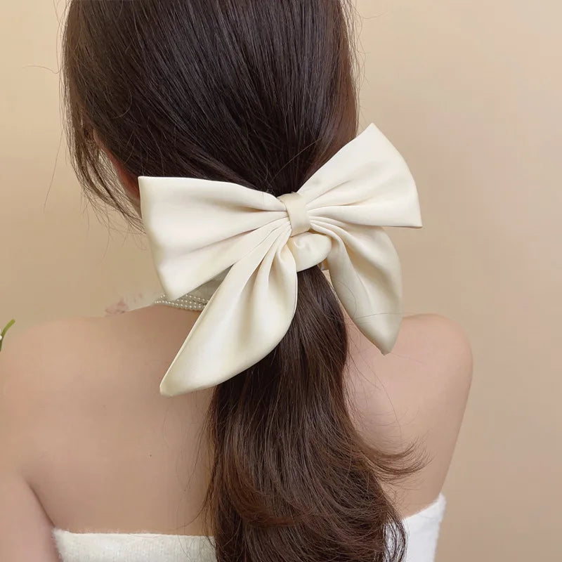 Vintage Red Satin Bow Elastic Hair Bands for Women