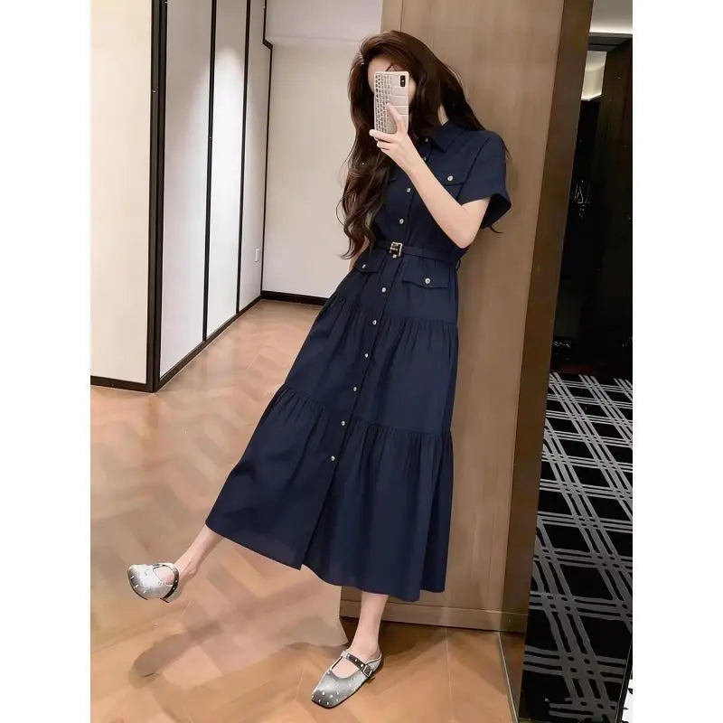 French Blue Short Sleeve Shirt Dress