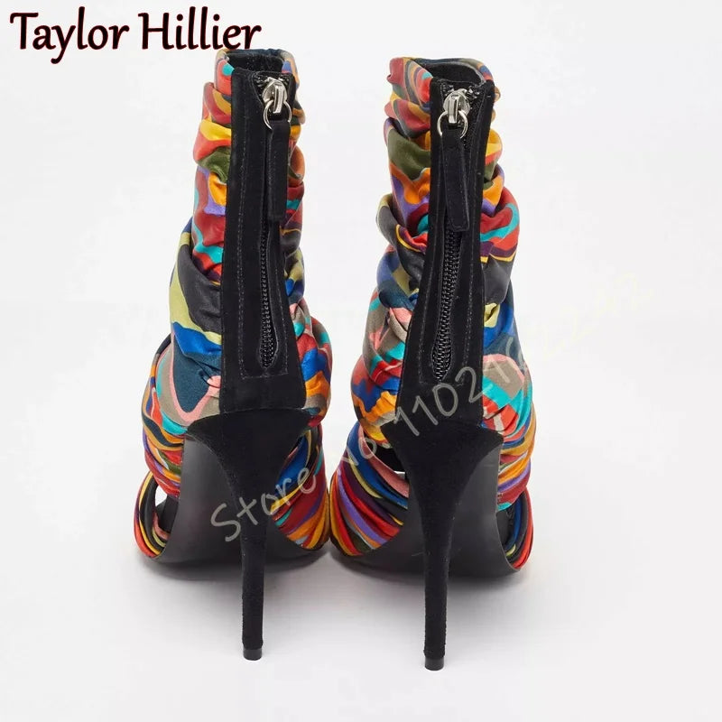 Camouflage Open Toe Stiletto Ankle Boots for Women