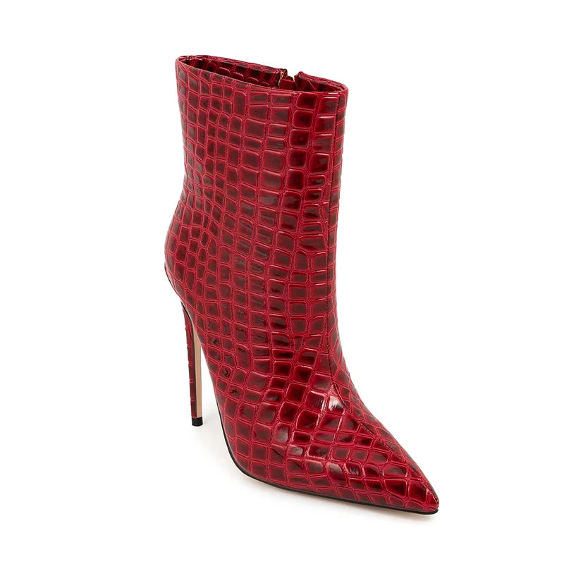 Pointed Toe Zipper Retro Stone Pattern Ankle Boots For Women