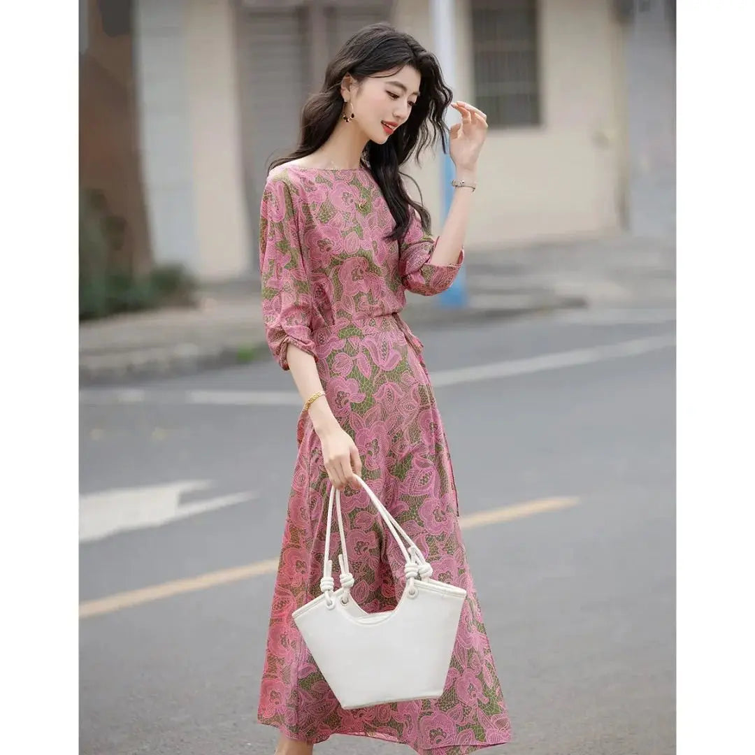Elegant One Shoulder Wrap Chiffon Midi Dress For Women