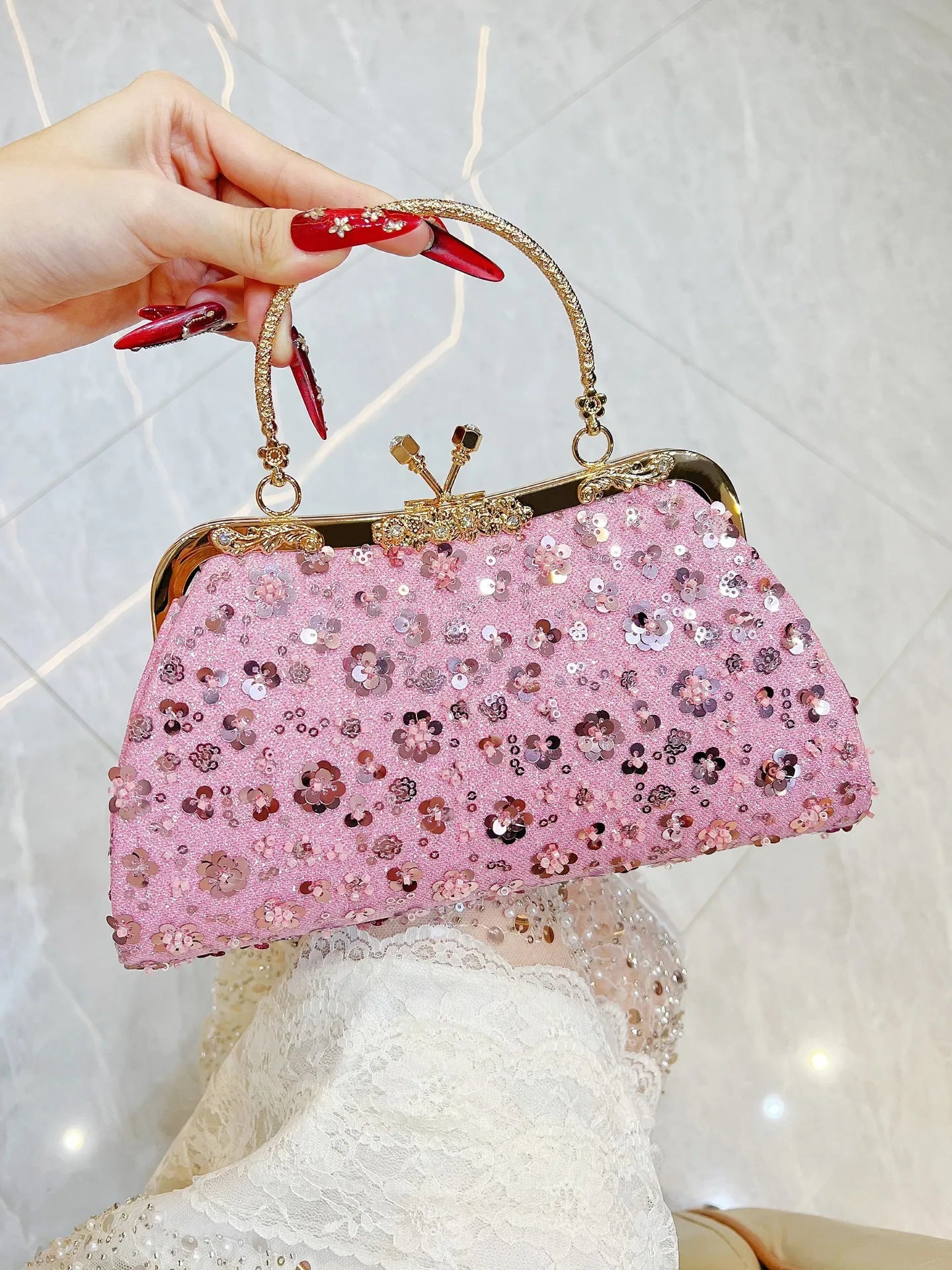 New Dinner Handbag Sequined Diamond Dinner Party Women's Handbag Luxury Brand Fashion Trend Women's Shoulder Crossbody Bag