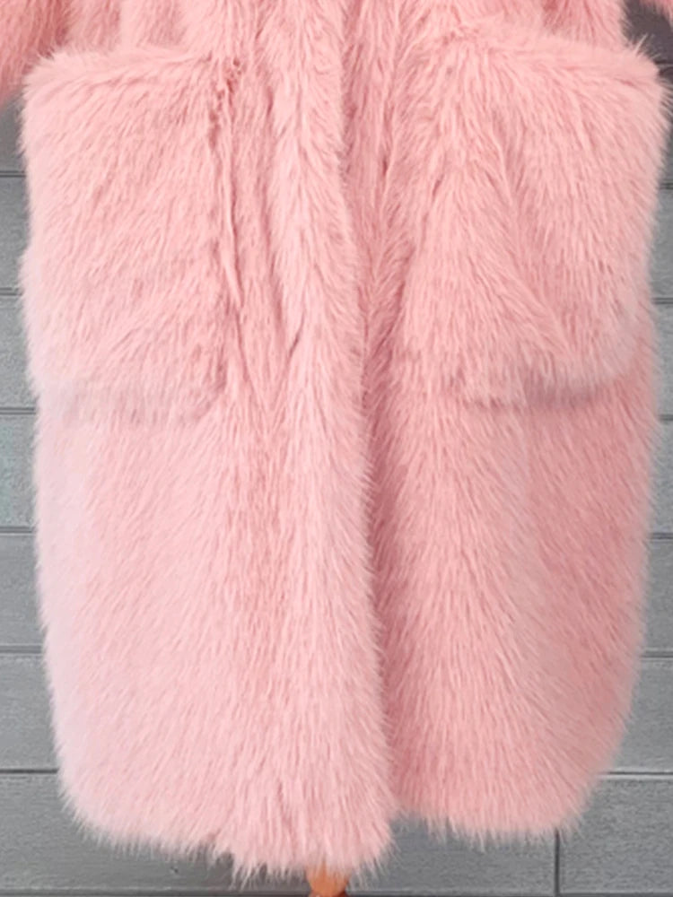 Oversized Thick Pink Faux Fur Winter Coat for Women