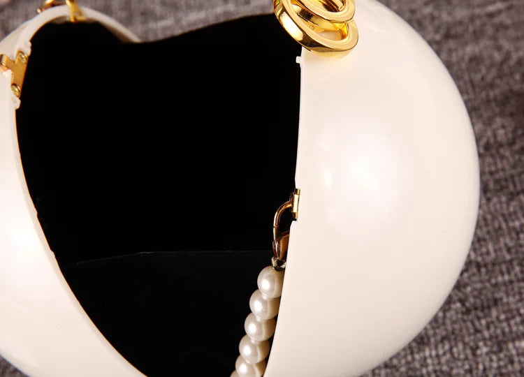 Pearl Embellished Round Acrylic Clutch Bag for Women