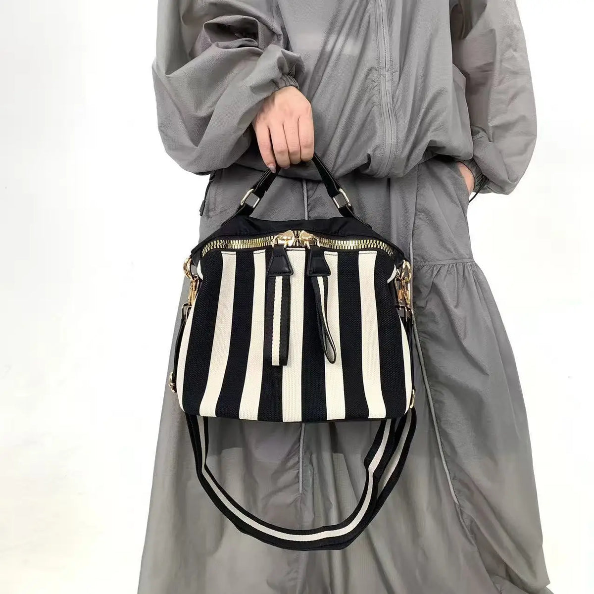 Quilted Striped Mesh Crossbody Shoulder Bag for Women