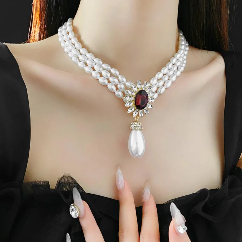 Simulated Pearl Necklace And Earring Set