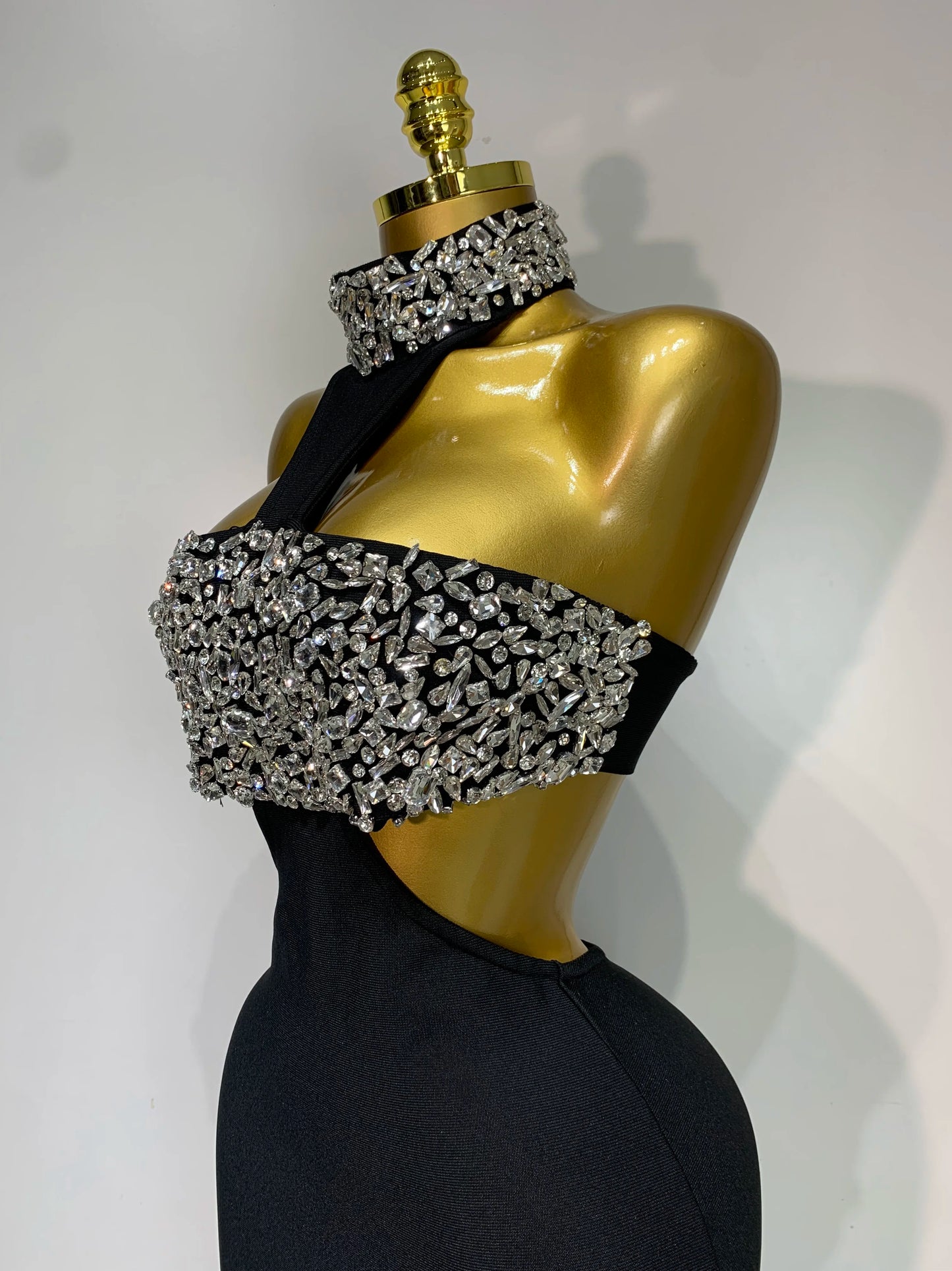 Women Sexy Backless Sparkly Crystal Diamonds Black Bodycon Bandage Dress Celebrity Elegant Evening Club Party Birthday Dresses