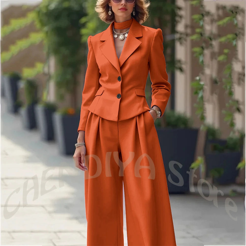 Elegant Notch Lapel Tailored Two Piece Suit Set for Women