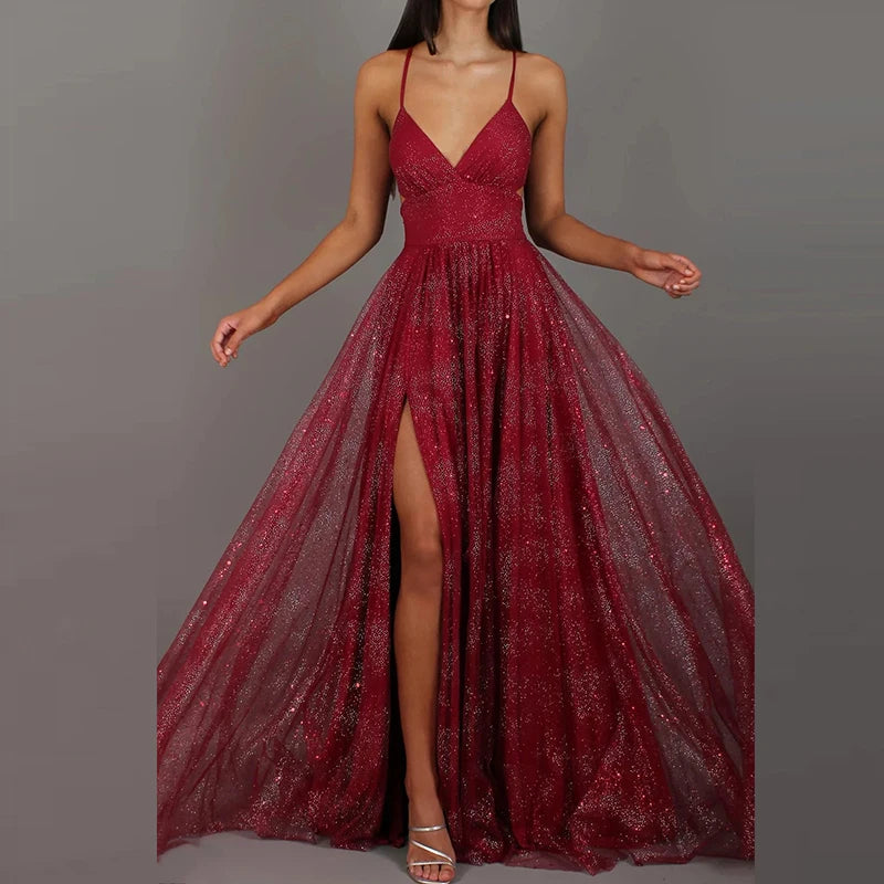 Elegant High Waist Pleated Split Maxi Dress for Women