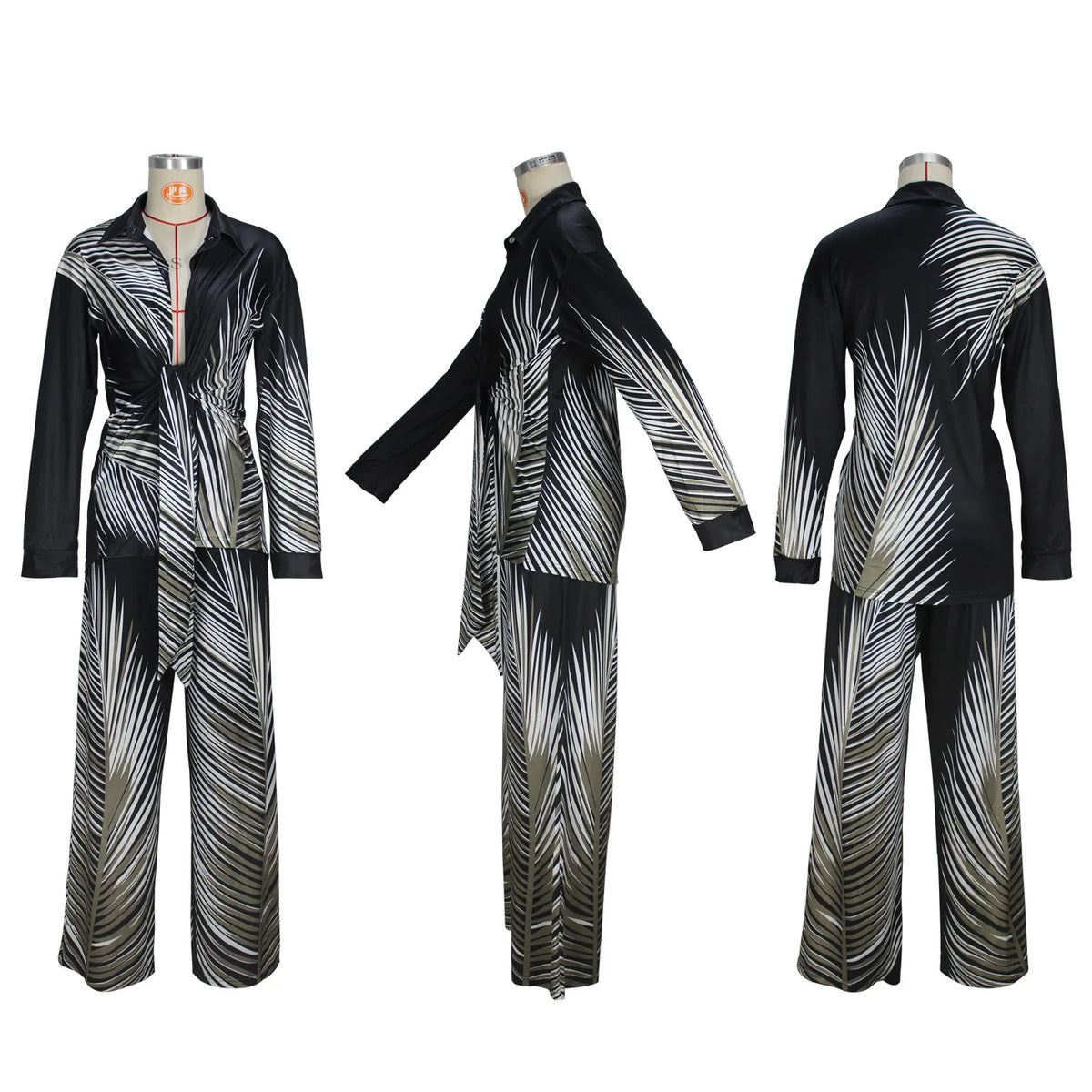 Striped Blouse And Pants Two Piece Outfit Set for Women