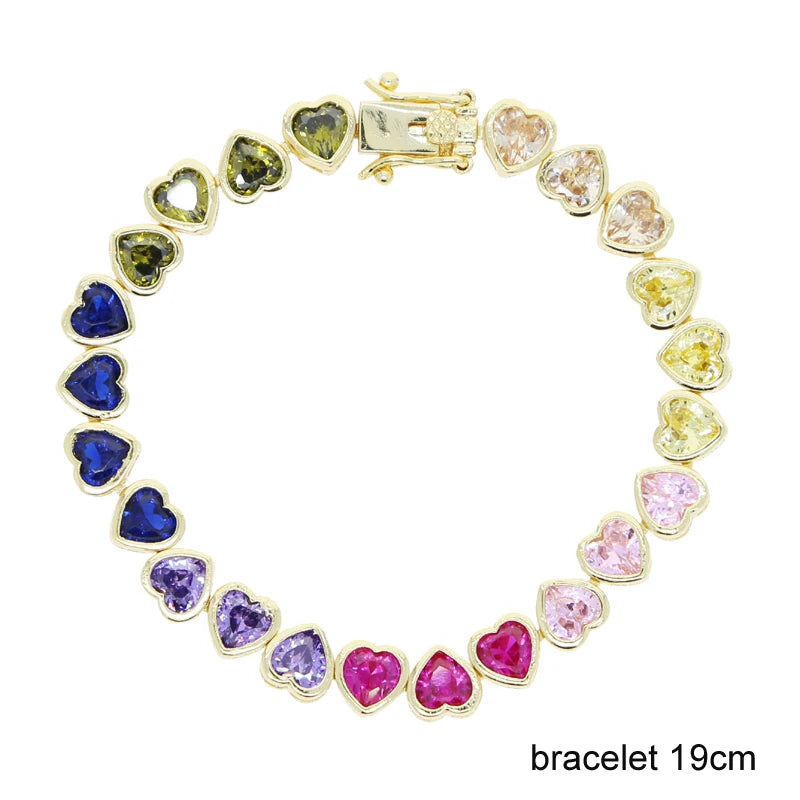 Rainbow Heart Bracelet And Necklace Set