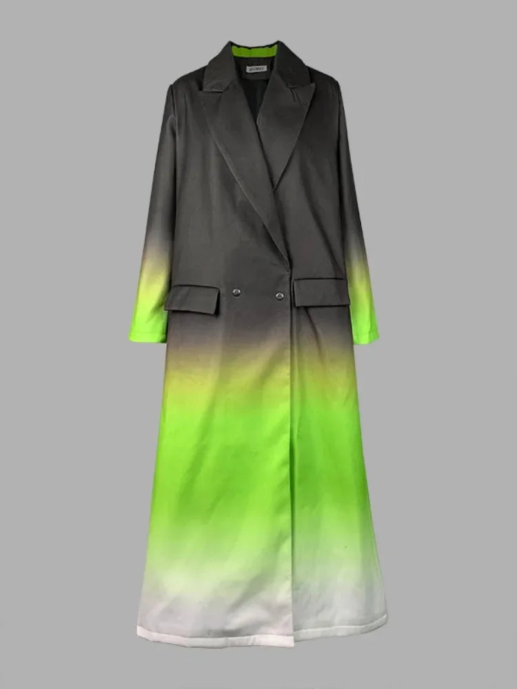 Beautyblue Women's Trench Coat Gradient Windbreaker Coat 2025 New Fashion Loose Split-Joint Notched Collar Long Outerwear Tops