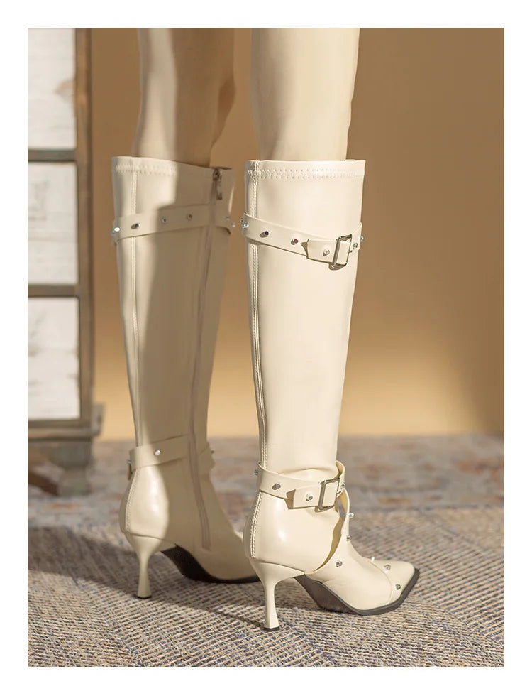 Black Mid Calf Stiletto Boots