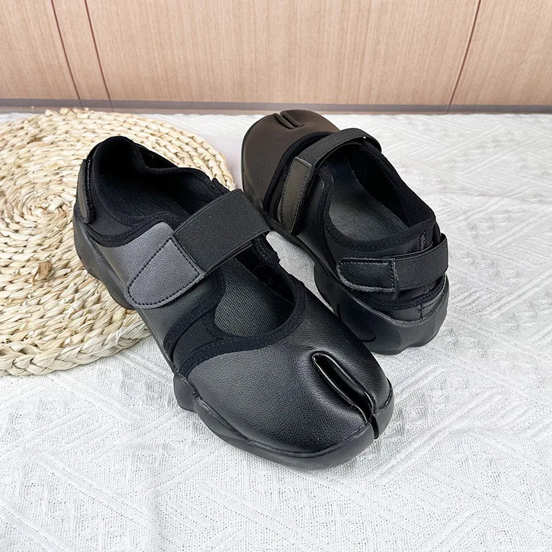 Leather Split Toe Buckle Mary Jane Flat Shoes for Women