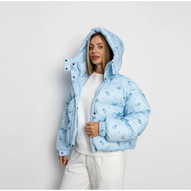 Casual Printed Zip Front Hoodie Jacket for Women