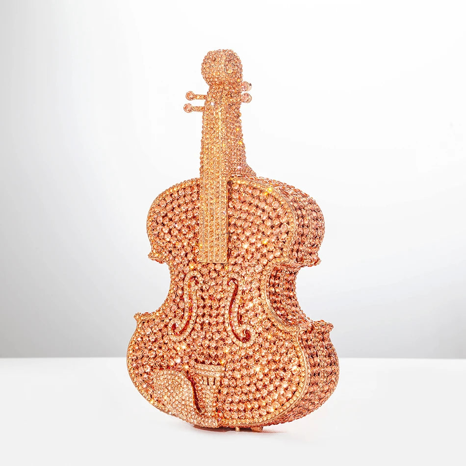 Elegant Crystal Violin Shaped Evening Clutch for Women
