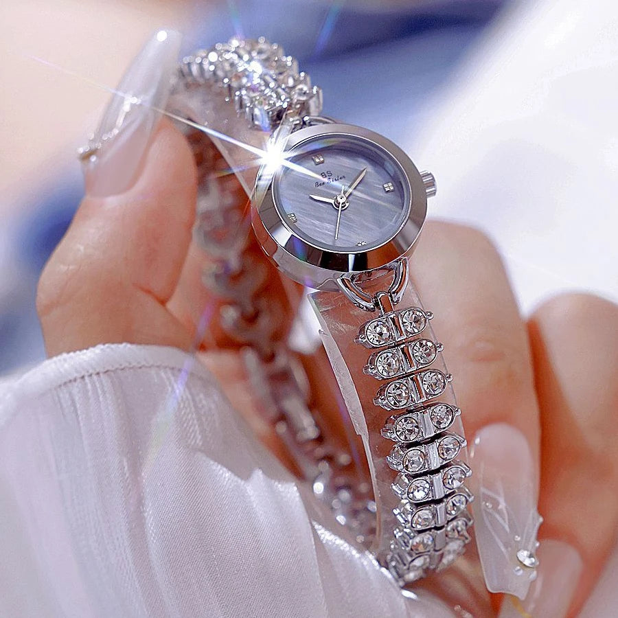 Small Diamond Accent Gold Chain Quartz Watch for Women