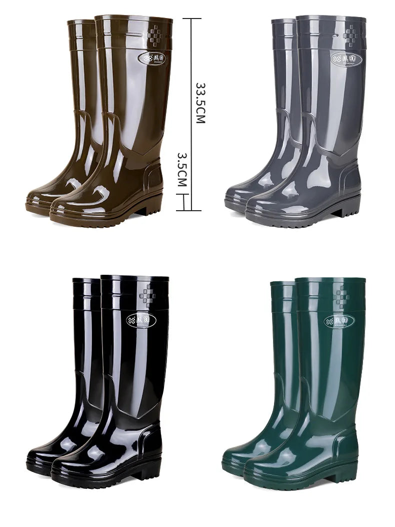 Bright Green Knee High Rain Boots With Antislip Sole for Women