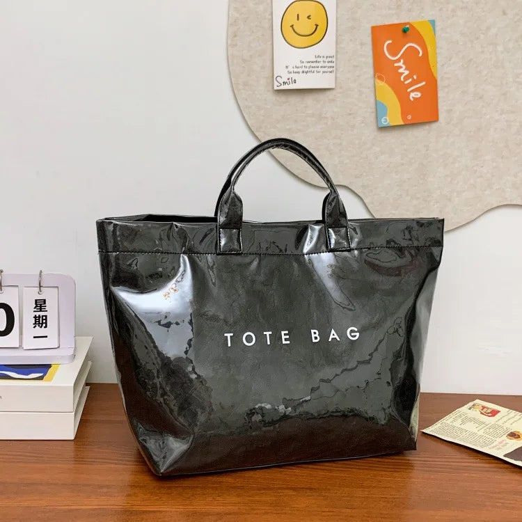 Kraft paper jelly waterproof bag, women's new retro commuting large capacity DuPont paper tote bag