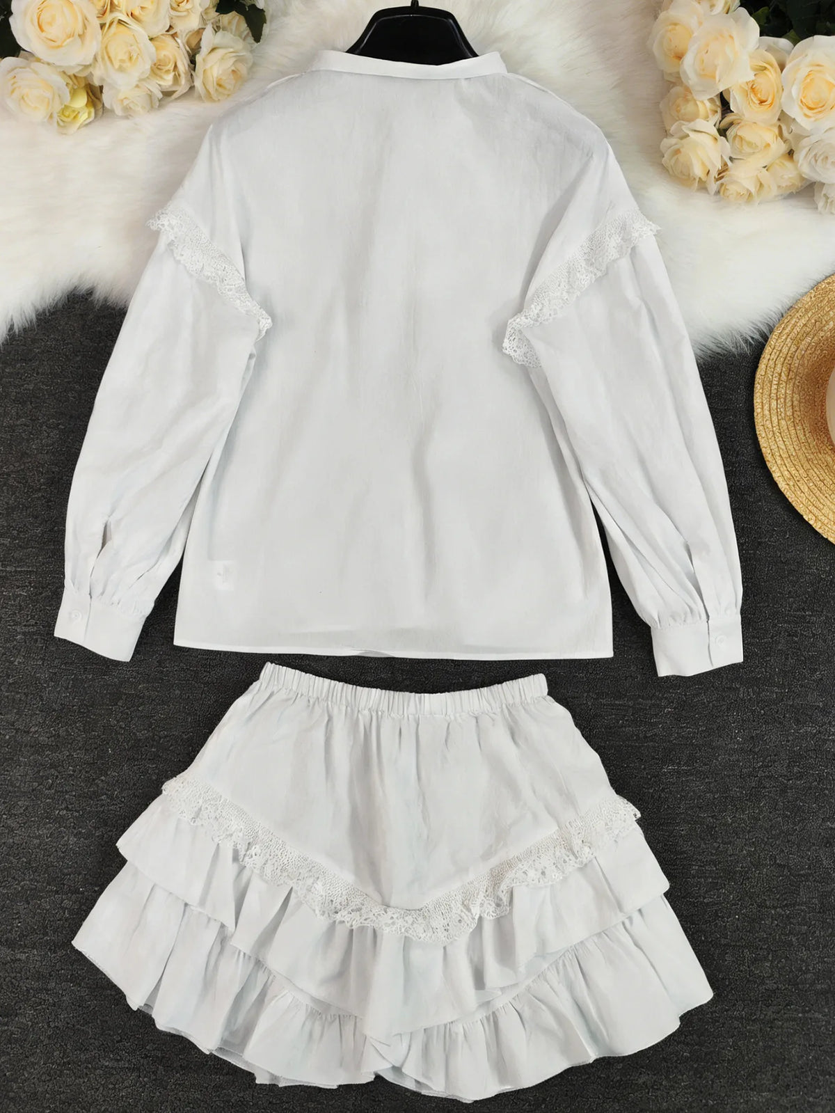Collared Top and Wide Leg Shorts Set