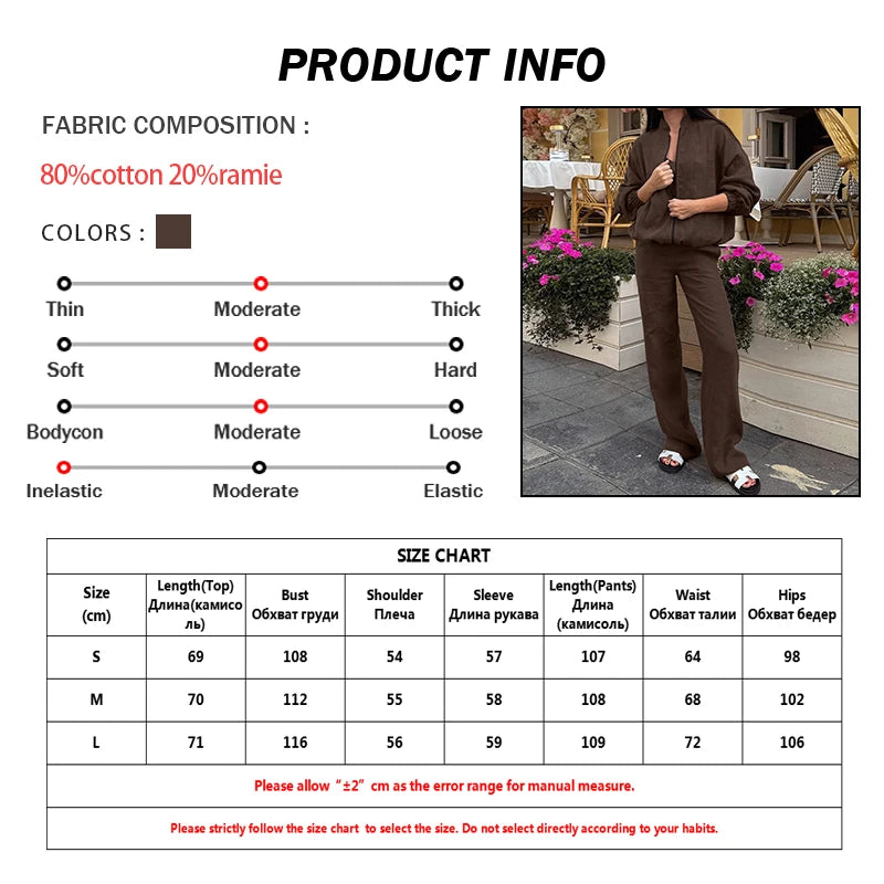 Oymimi Fashion Brown Loose 3 Pieces Set For Woman Elegant Zipper Shirts And V-Neck Sleeveless Tops + Straight Pockets Pants Sets