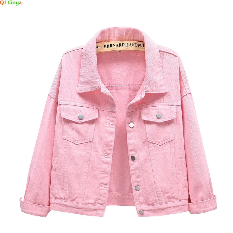 Long Sleeved Single Breasted Denim Coat with Lapel for Women