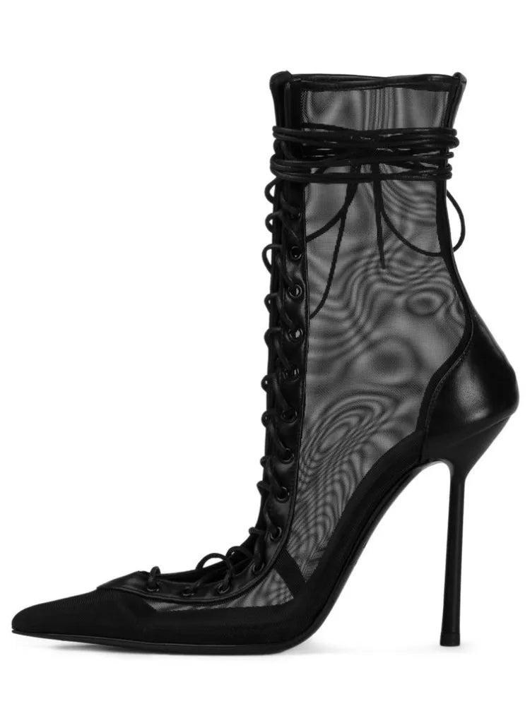Lace Up Knee High Heeled Boots With Side Zipper for Women