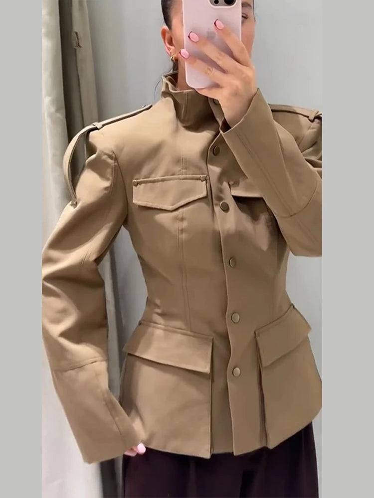 Lightweight Stand Collar Single Breasted Slim Coat for Women