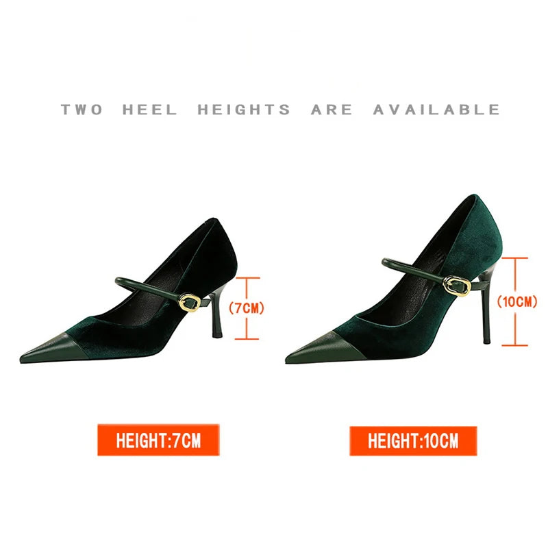 Suede Buckle Strap Pointed Toe Stiletto Pumps for Women