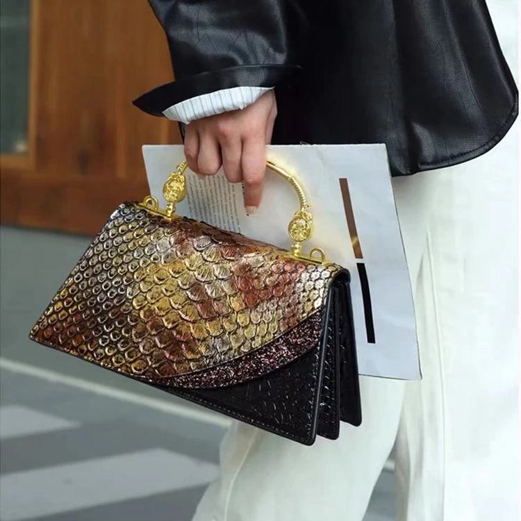 Dragon Scale Crocodile Print Cowhide Handbag for Women