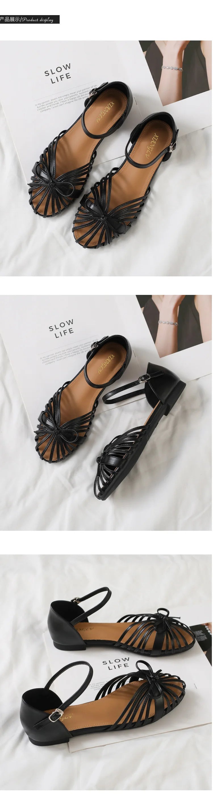 One Strap Hollow Out Sandals With Bow Detail For Women