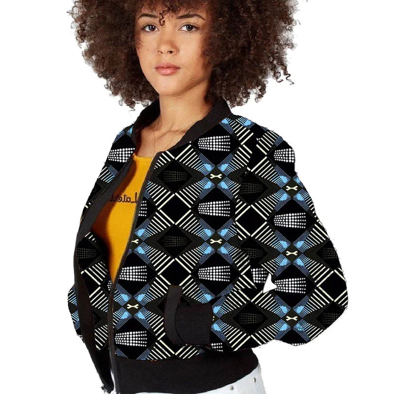 Elegant African Print Tailored Flight Jacket for Women