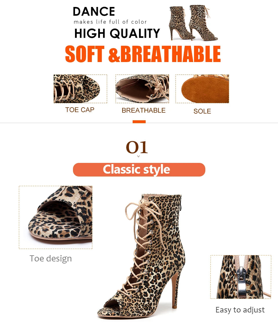 Leopard Print Latin Ballroom Dance Heels for Women