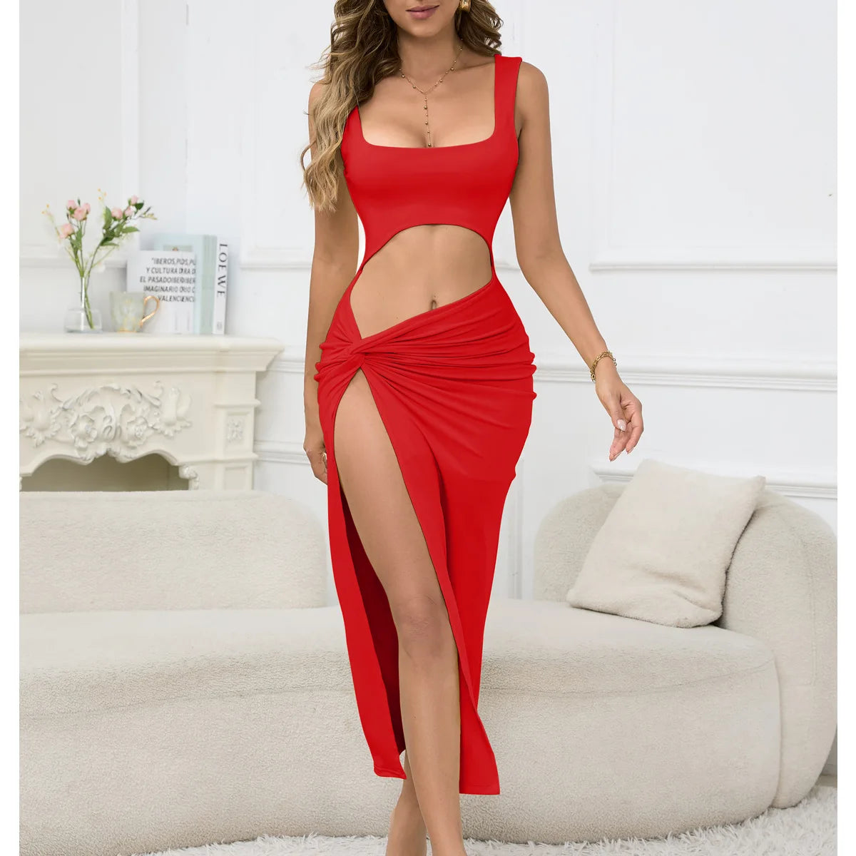 Sleeveless Hollow Cut Long Bodycon Dress for Women