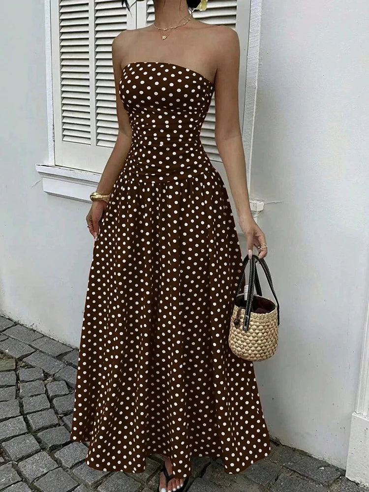 Polka Dot Backless Strapless Maxi Summer Dress for Women