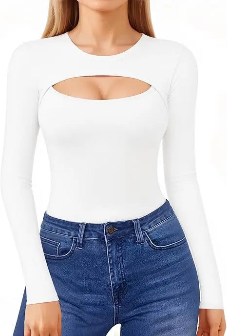 Seductive Tops Intricate Hollow Lacework T-Shirt Figure Hugging RoundNeck Blouse Classic Comfortable SolidColor Shirt