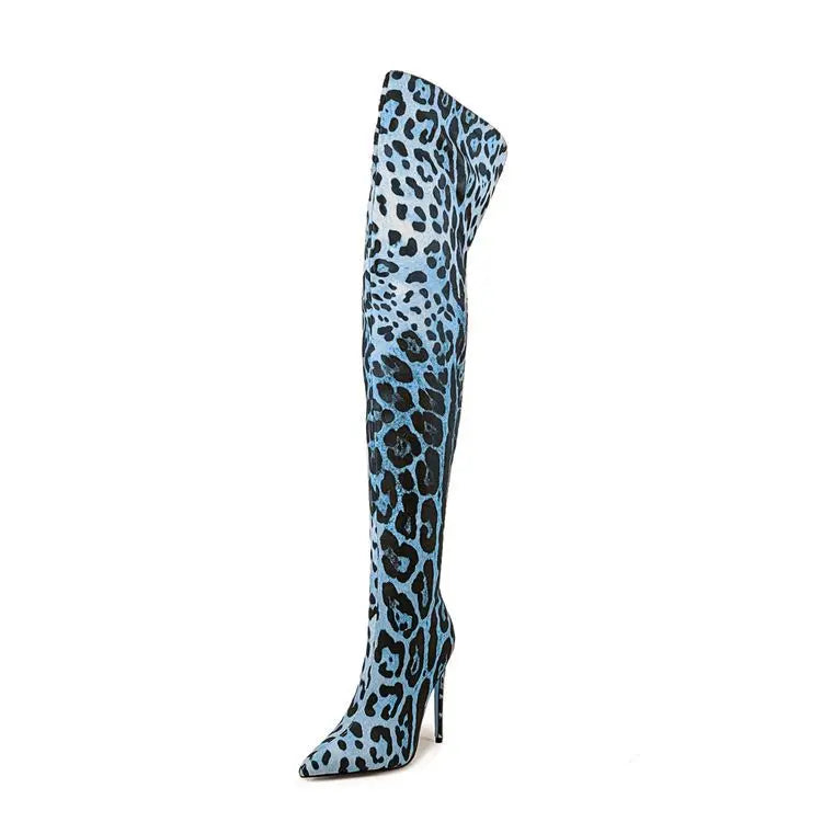 Purple Gradient Leopard Print Over-the-Knee Boots for Women