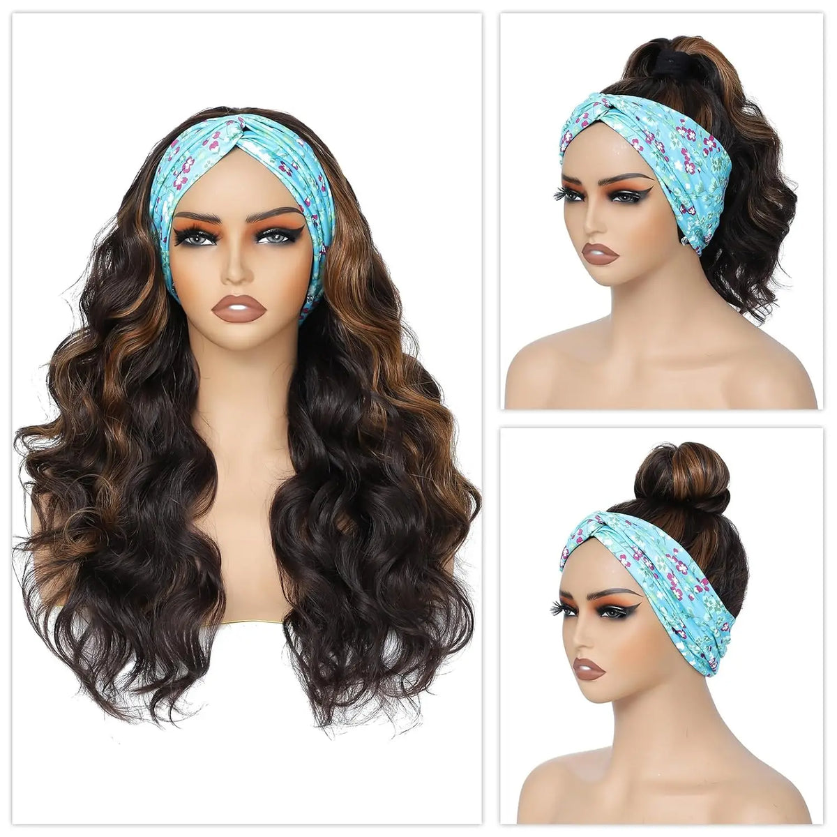 Long Brown Blonde Wavy Headband Wig