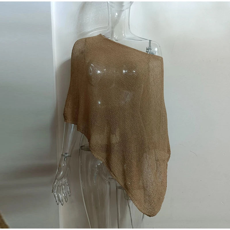 Sheer Knit O Neck Asymmetrical Loose Blouse for Women