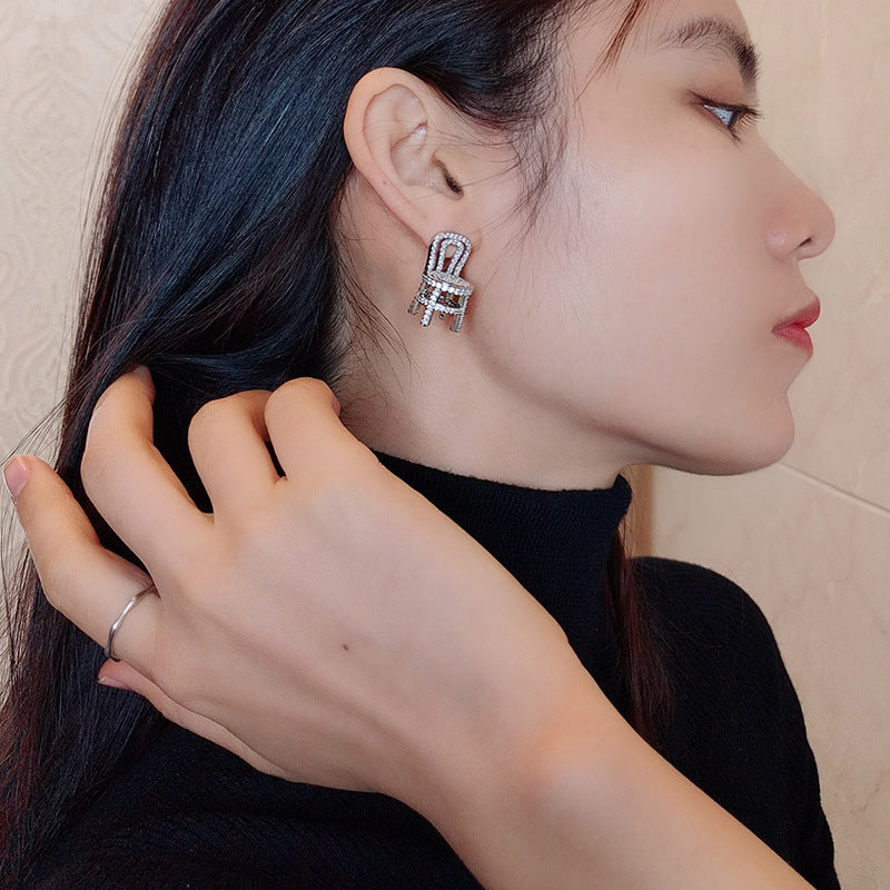 Shiny Three-Dimensional Zircon Stud Earrings for Women