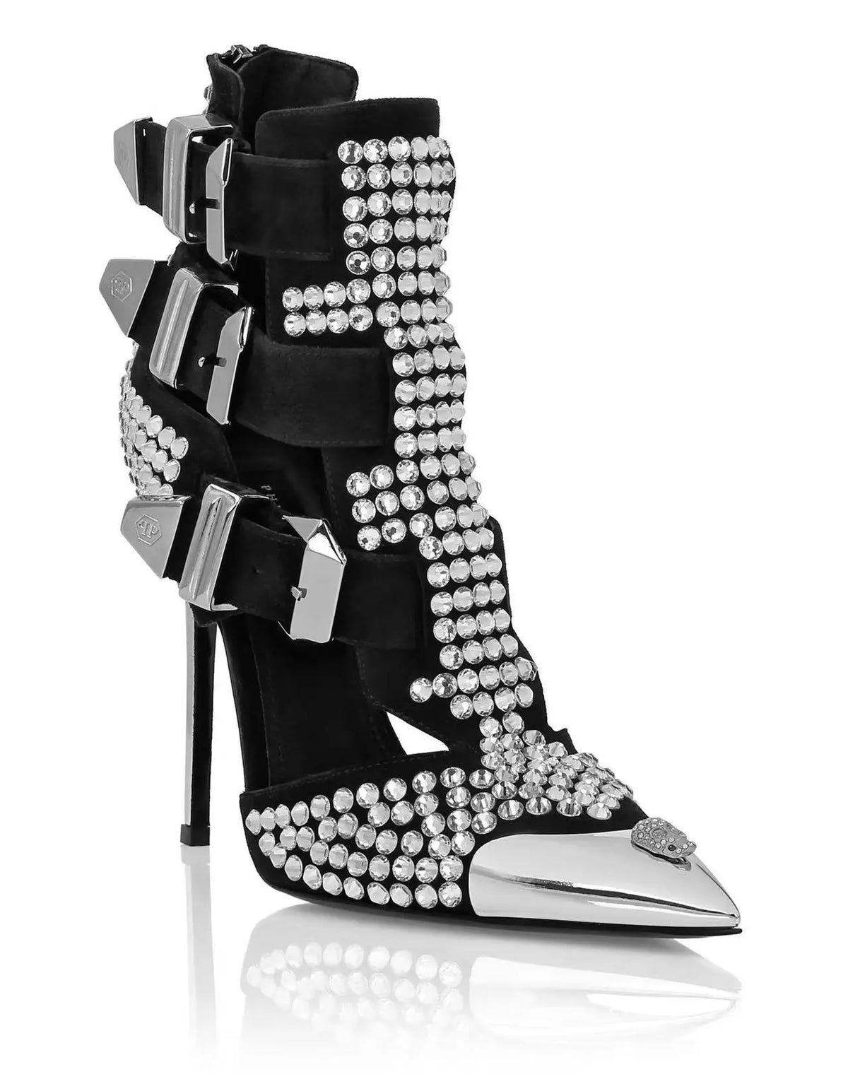 Crystal Embellished Pointed Toe Stiletto Sandals for Women
