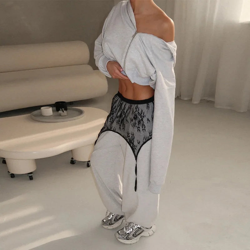 Bohemian Lace Trim Elastic Waist Lounge Pants for Women