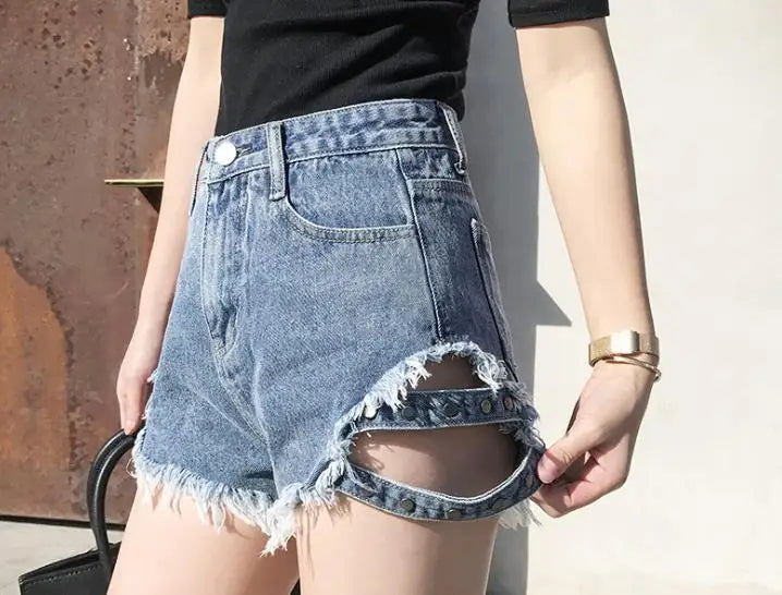 Relaxed Fit High Waisted Denim Shorts With Tassel Accents For Women