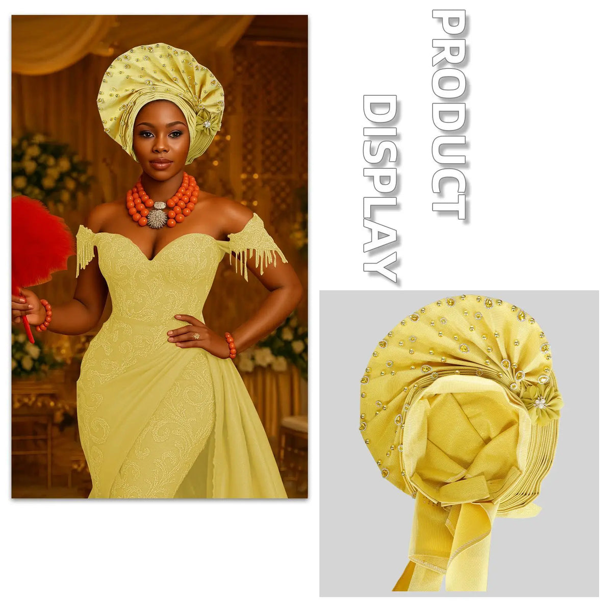 Pre-Tied African Wedding Party Gele Headwrap for Women