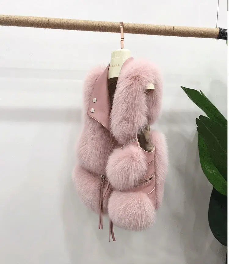 Women's Vest Short Coat Slim Fit Fashionable Young Style, Versatile for Autumn and Winter, 2024 Splicing Imitation Fur Jacket