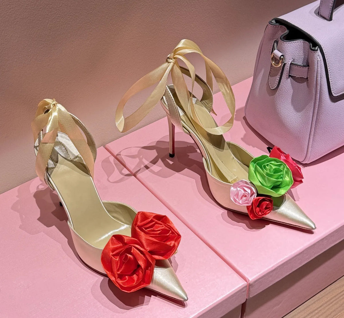 Rose Flower Pointed Toe High Heel Sandals for Women